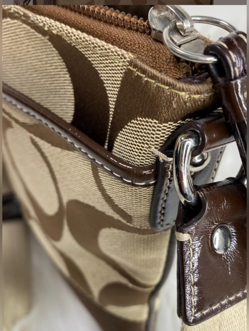 Coach Monogram Canvas Crossbody Bag in Brown and Tan GUC - Picture 4 of 4